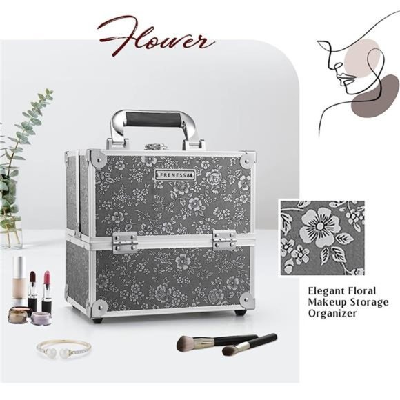 Makeup Train Case Portable Cosmetic Box Organizer Storage 4 Trays Aluminum Box - Picture 3 of 6